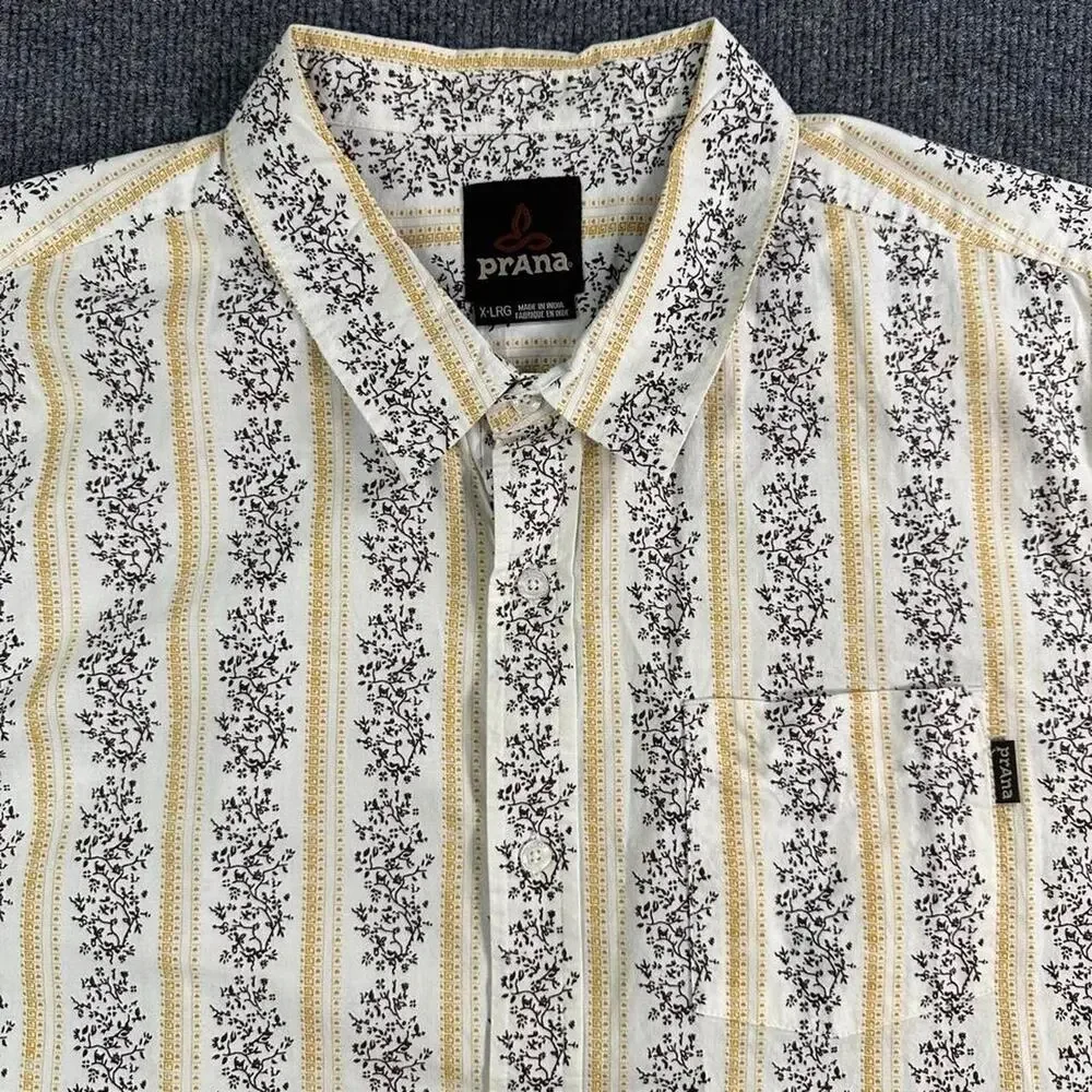 PrAna Men’s Vertical Floral Stripe Button Up Shirt Y2K 90s Grunge Cottagecore XL - Picture 1 of 8